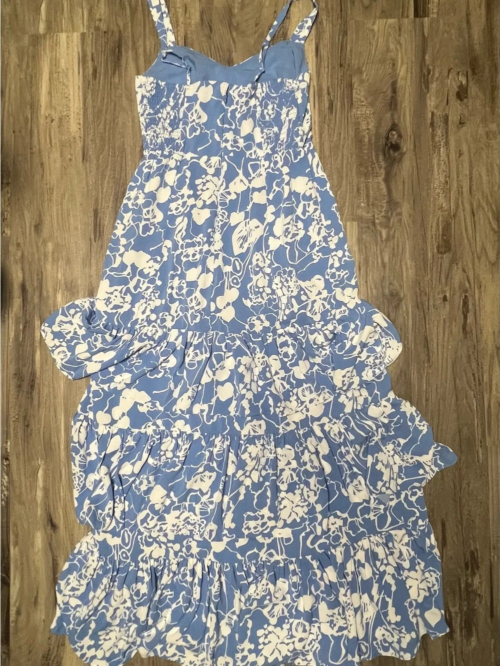 Abercrombie & Fitch Drama Ruffle Tiered French Blue Floral Maxi Dress